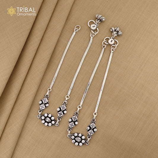 10.5 " 925 sterling silver white color stone anklets foot bracelet ,ankle bracelet jewelry ank682 - TRIBAL ORNAMENTS