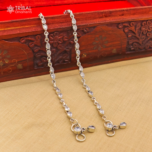 10.5" 925 sterling silver white stone anklets foot bracelet ank724 - TRIBAL ORNAMENTS
