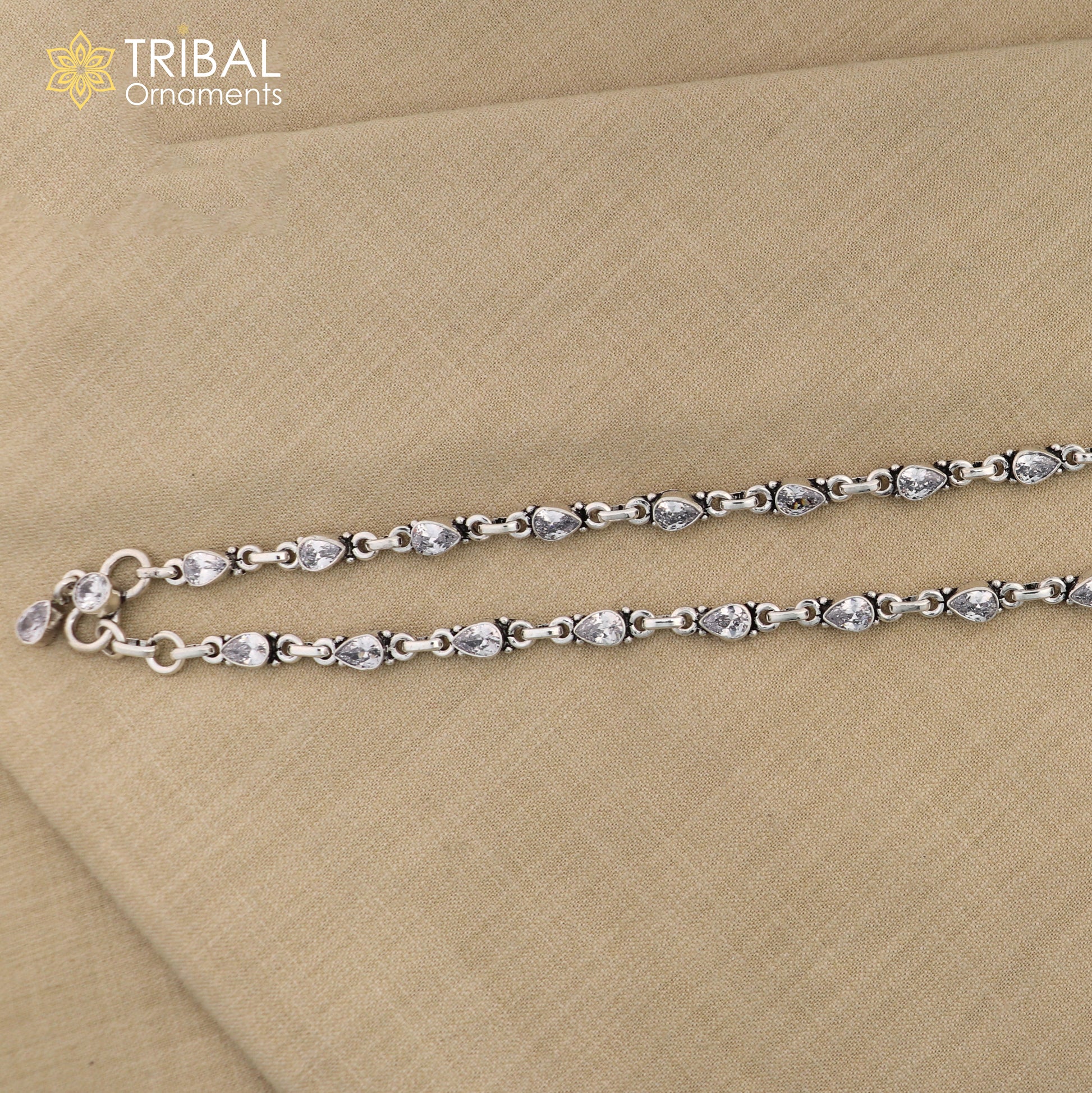 10.5" 925 sterling silver white stone  anklets foot bracelet ank728 - TRIBAL ORNAMENTS