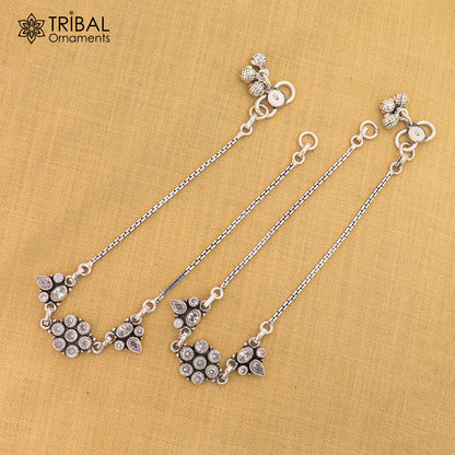 Sterling silver 10.5-inch chain anklet with white stone accents, tribal ornaments foot bracelet design by TRIBAL ORNAMENTS.