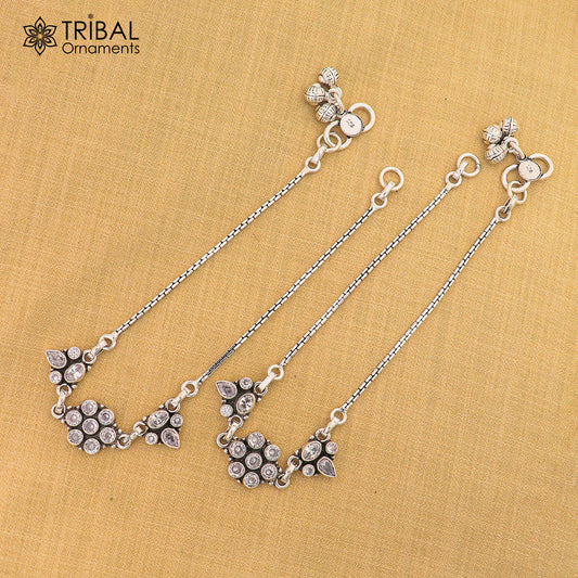 10.5" 925 sterling silver white stone chain anklets foot bracelet ank729 - TRIBAL ORNAMENTS