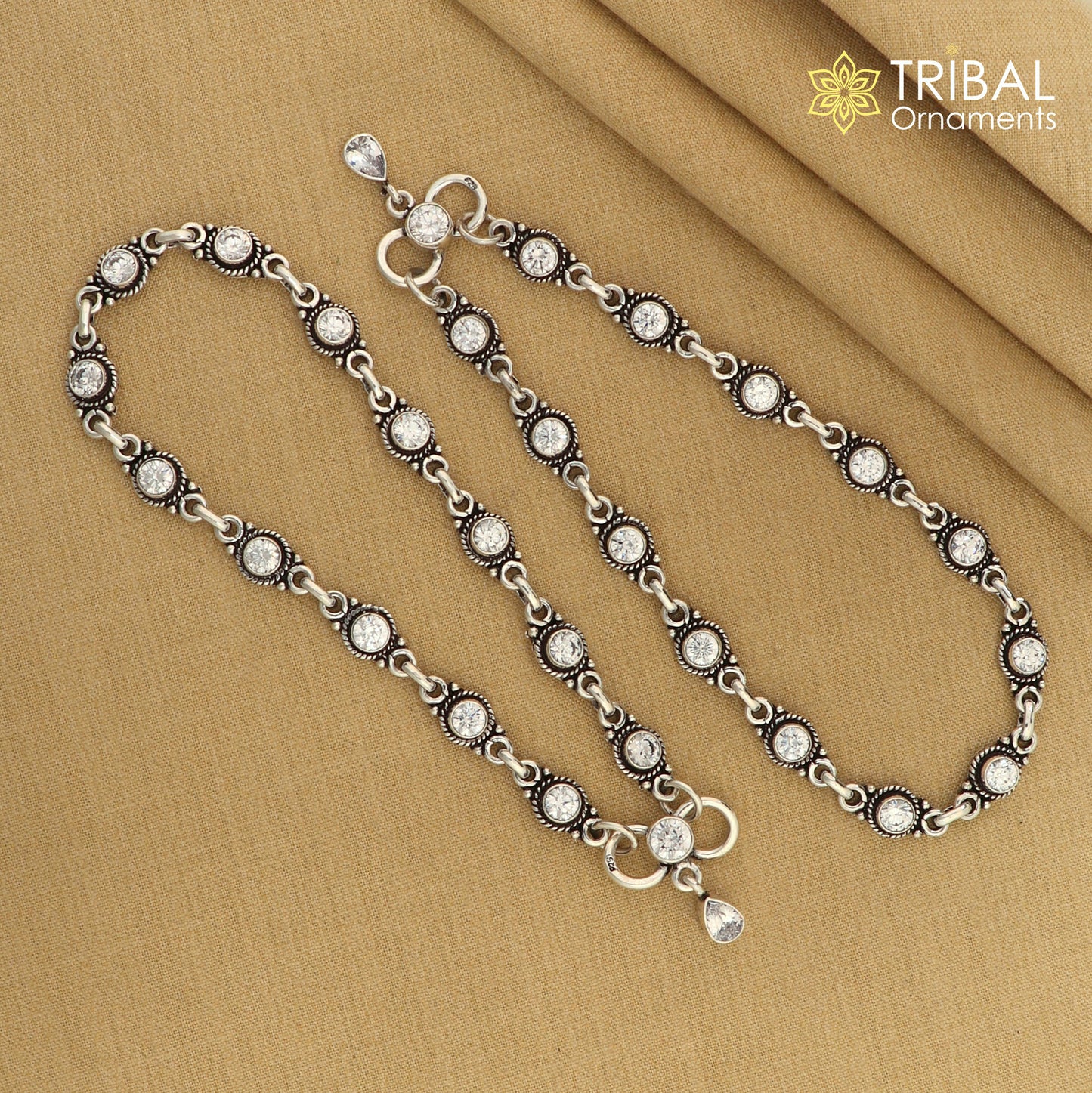 10.5" 925 sterling silver white stone stylish anklets foot bracelet ,ankle bracelet jewelry ank698 - TRIBAL ORNAMENTS