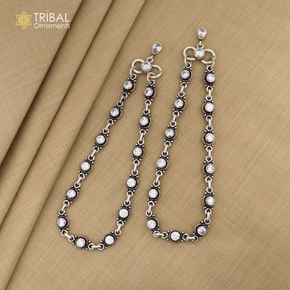 Sterling silver anklet with white stone accents, stylish 10.5-inch foot bracelet jewelry by Tribal Ornaments.