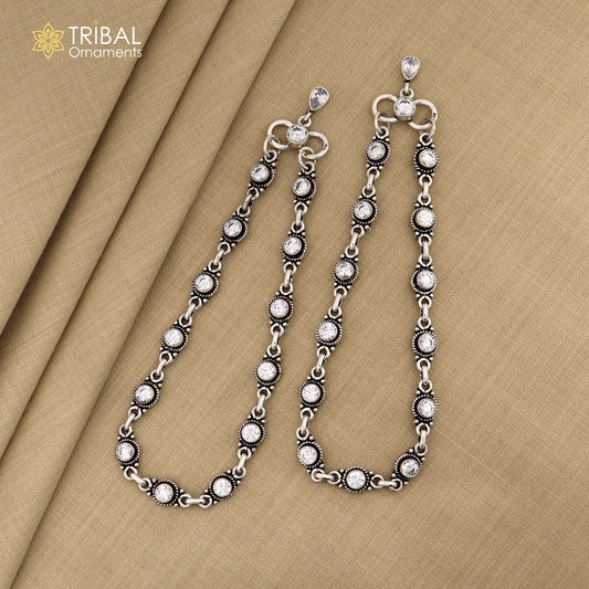 10.5" 925 sterling silver white stone stylish anklets foot bracelet ,ankle bracelet jewelry ank698 - TRIBAL ORNAMENTS