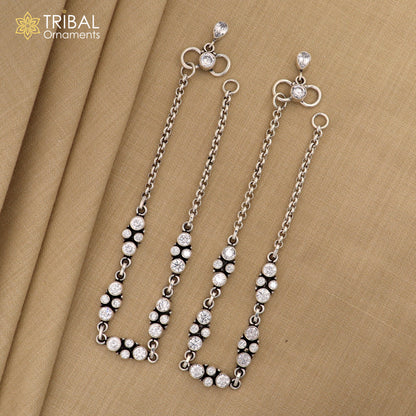 Sterling silver 10.5-inch anklet with white stone accents, stylish ankle bracelet jewelry by TRIBAL ORNAMENTS.
