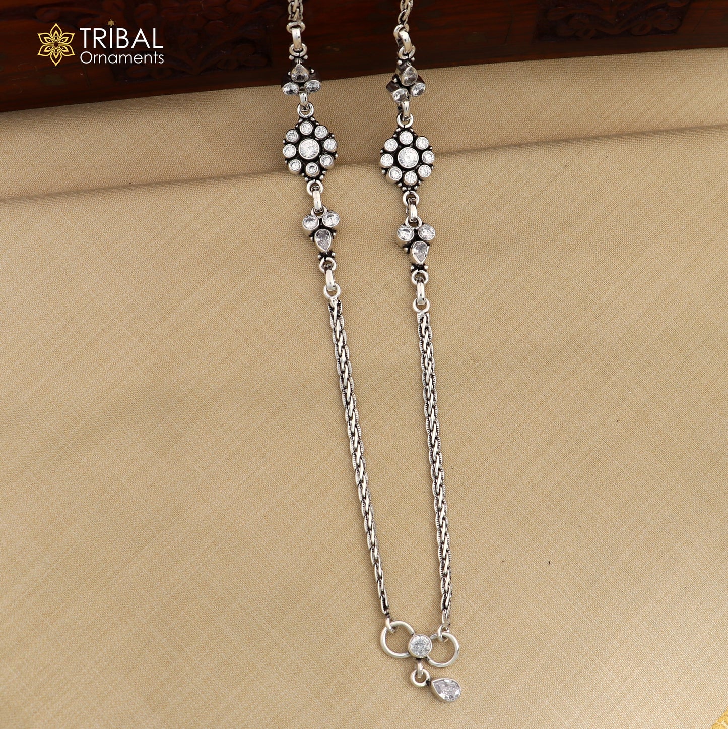 10.5" 925 sterling silver white stone wheat chain anklets foot bracelet ank727 - TRIBAL ORNAMENTS