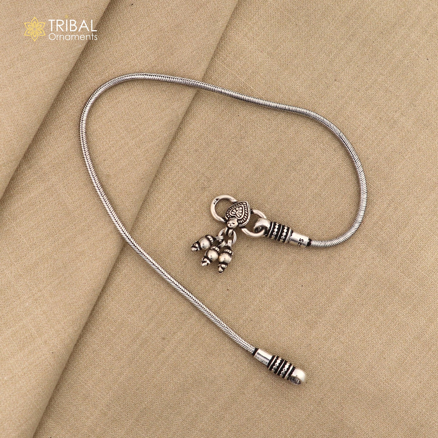 10.5"Handmade snake chain 925 sterling silver ankle bracelet, silver anklets, foot bracelet amazing belly dance jewelry gift her nank460 - TRIBAL ORNAMENTS