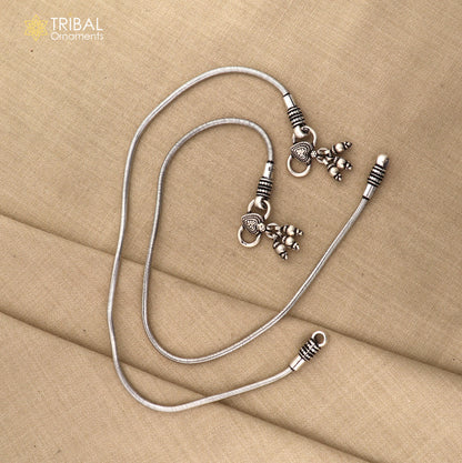 10.5-inch handmade sterling silver snake chain ankle bracelet from TRIBAL ORNAMENTS, featuring a sleek foot jewelry design.