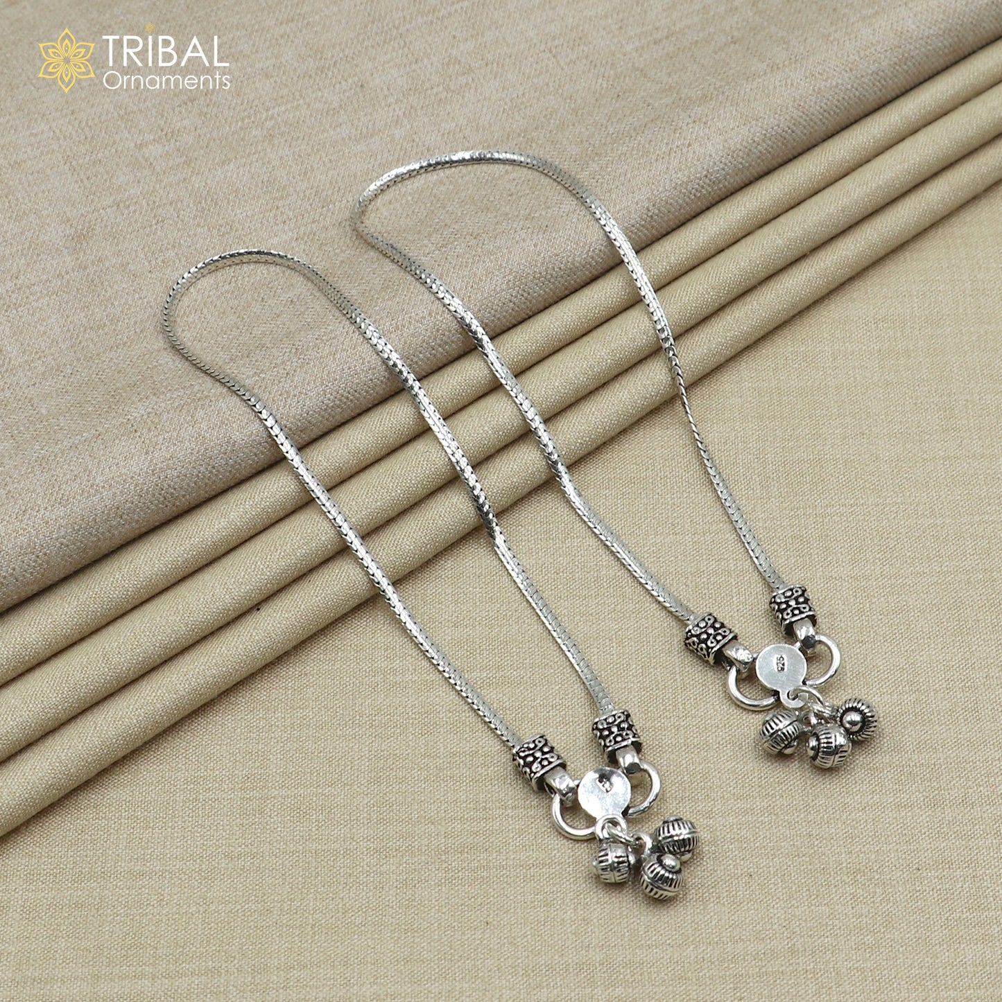 Lightweight 10.5-inch sterling silver anklet with a delicate chain design, perfect as trendy foot jewelry by TRIBAL ORNAMENTS.
