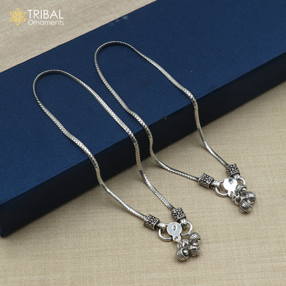 Lightweight 10.5-inch sterling silver chain anklet by TRIBAL ORNAMENTS, stylish foot jewelry with intricate links.