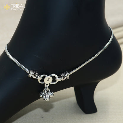 Lightweight 10.5-inch sterling silver chain anklet from Tribal Ornaments, stylish foot jewelry with a sleek design.