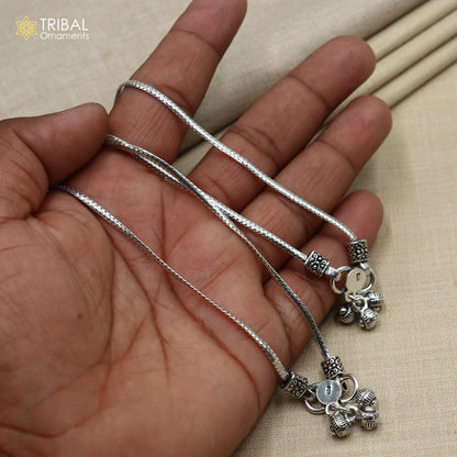 Lightweight 10.5-inch sterling silver chain anklet from TRIBAL ORNAMENTS, stylish foot jewelry with delicate design.
