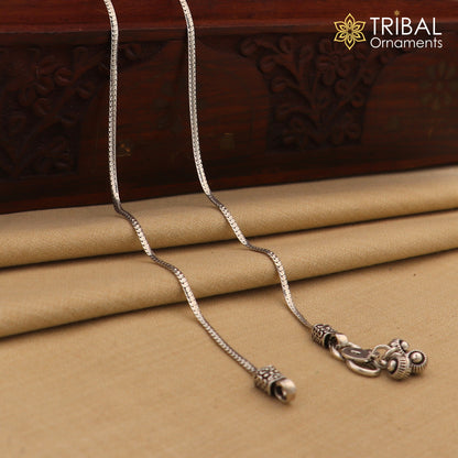 Lightweight 10.5-inch sterling silver chain anklet by TRIBAL ORNAMENTS, featuring a delicate foot jewelry design.