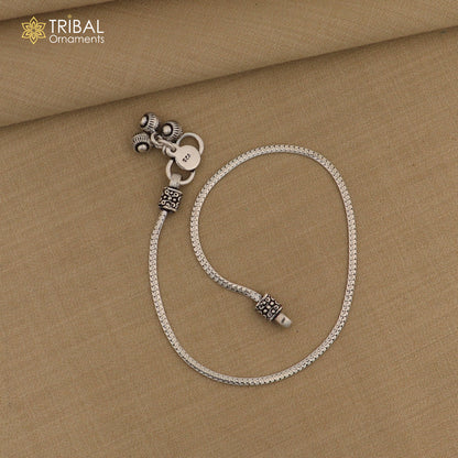 Lightweight 10.5-inch sterling silver chain anklet by TRIBAL ORNAMENTS, stylish foot jewelry with intricate link design.