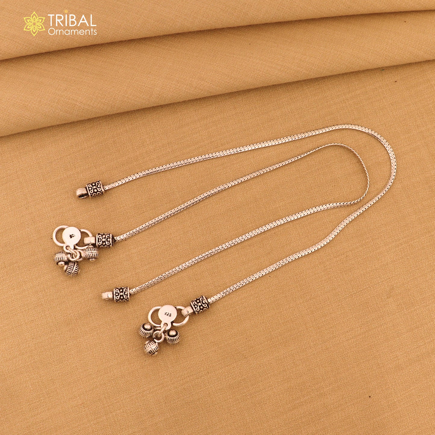 Lightweight 10.5-inch sterling silver anklet by TRIBAL ORNAMENTS, featuring a delicate chain foot jewelry design.