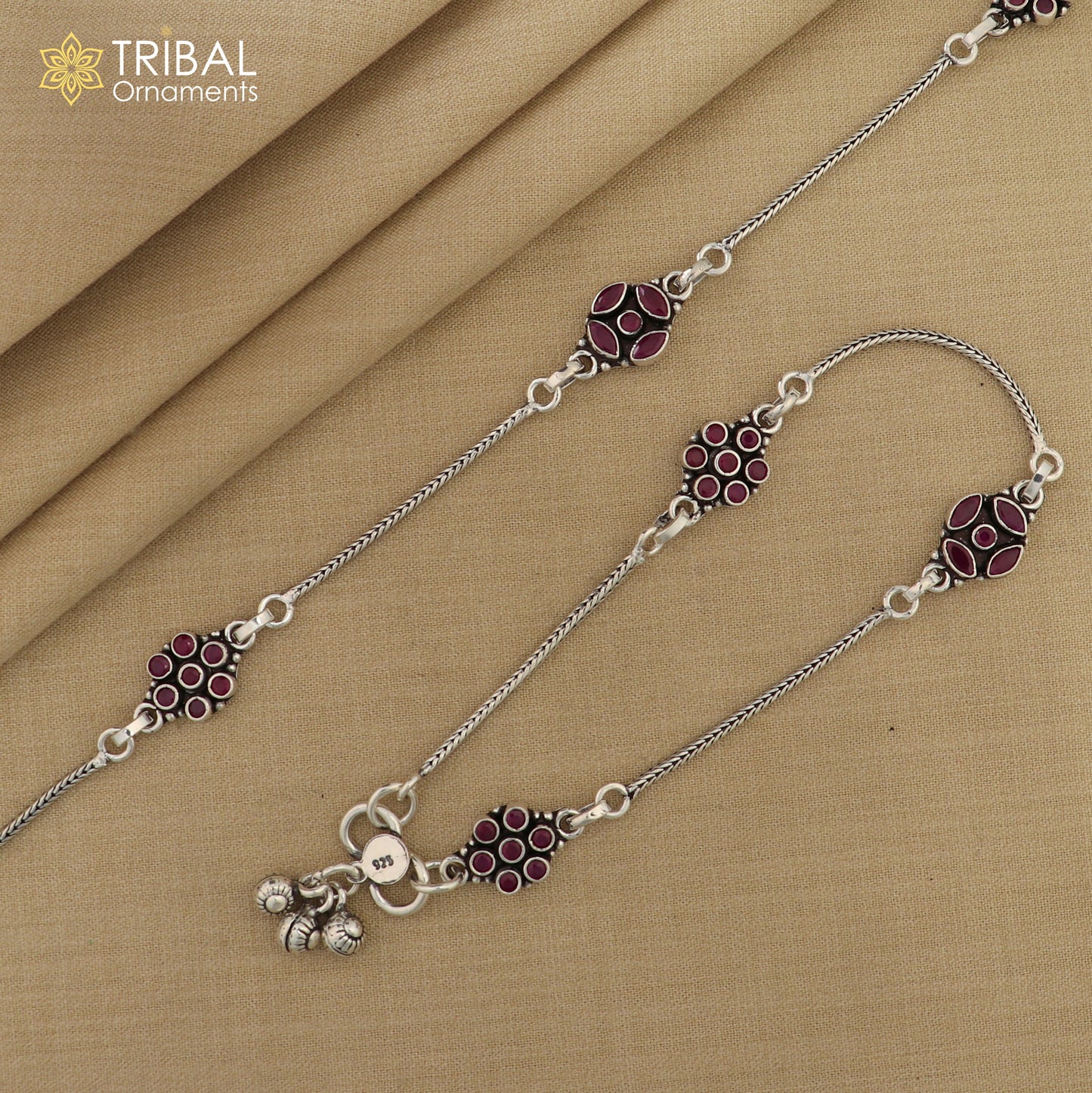 10" 925 sterling silver pink stone anklets foot bracelet,ankle bracelet jewelry ank690 - TRIBAL ORNAMENTS