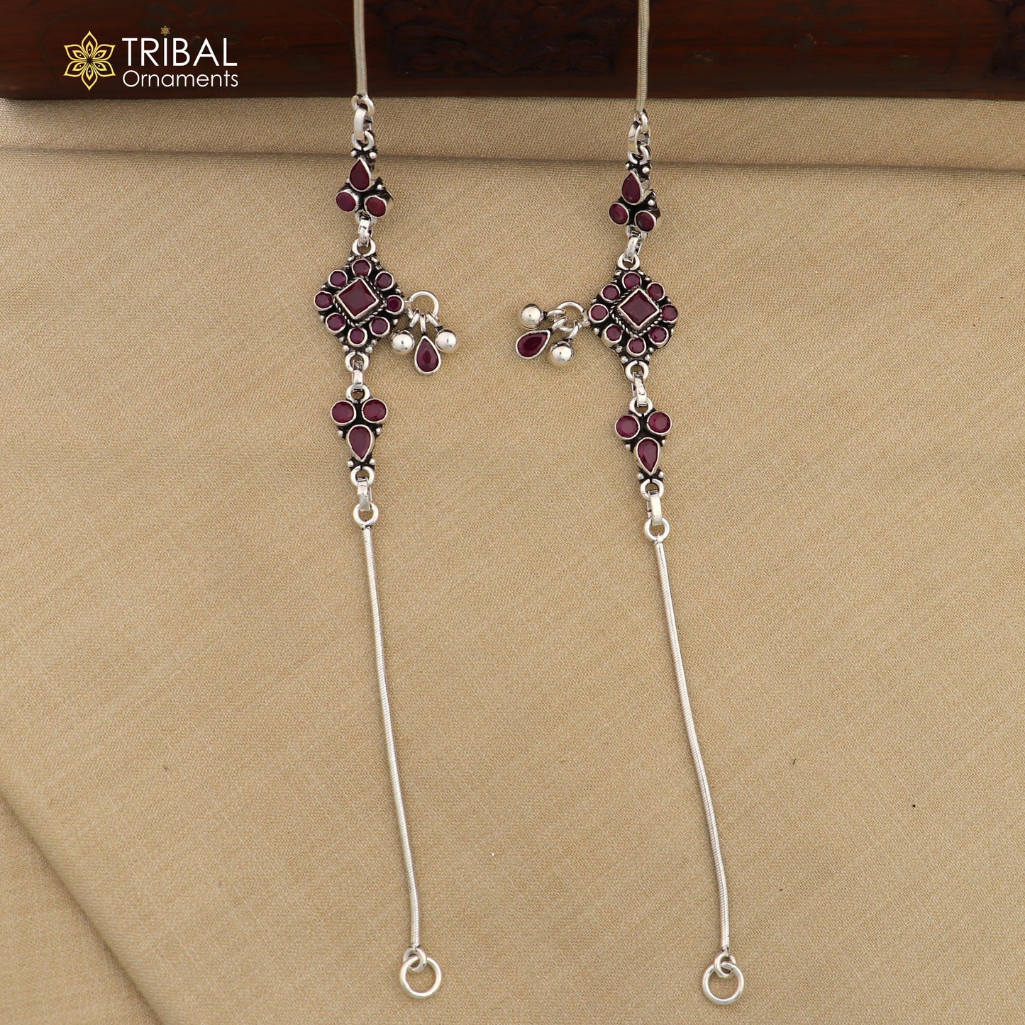 10" 925 sterling silver pink stone flower design anklets foot bracelet ank731 - TRIBAL ORNAMENTS