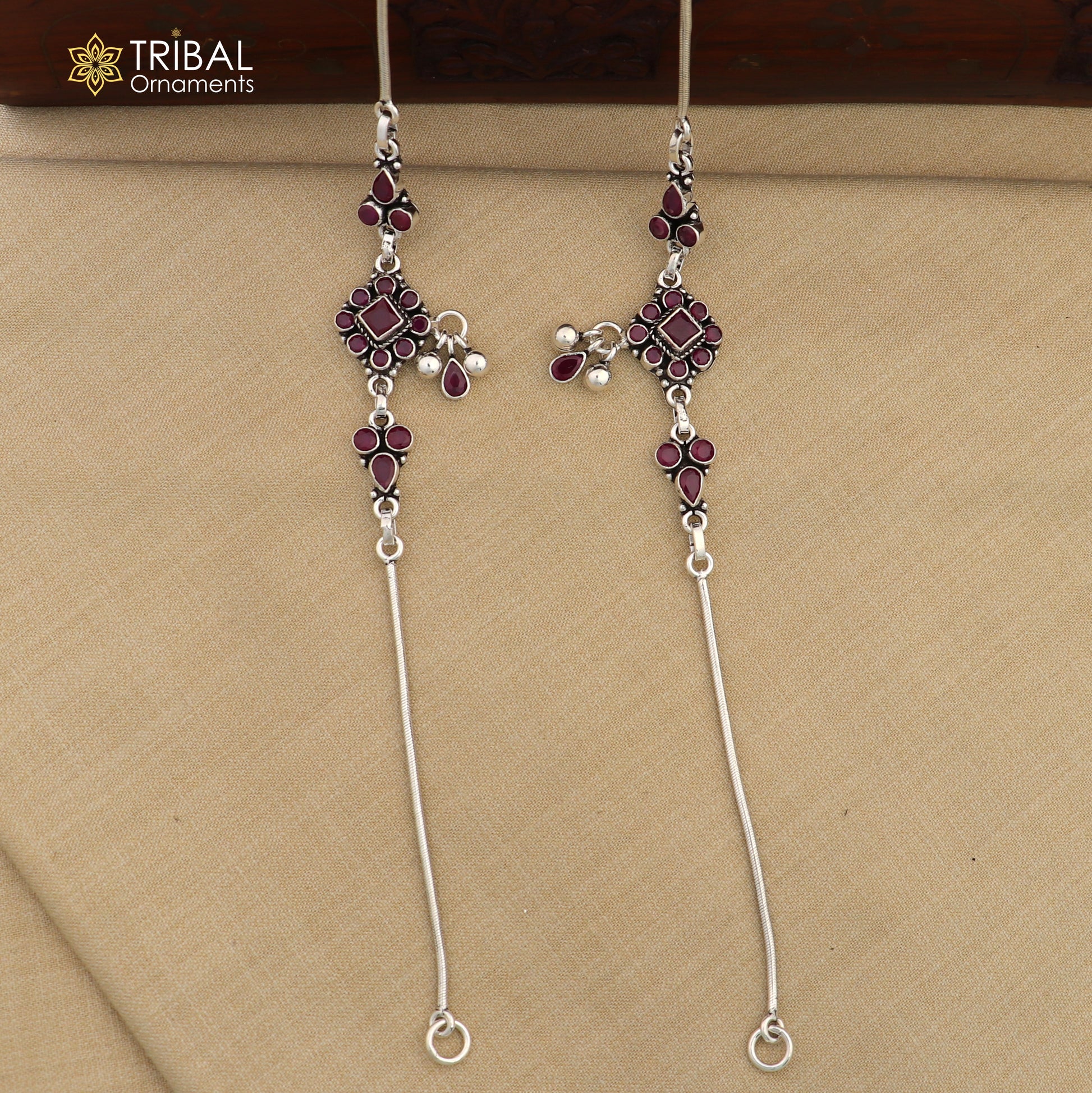 10" 925 sterling silver pink stone flower design anklets foot bracelet ank731 - TRIBAL ORNAMENTS