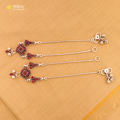 Sterling silver pink stone flower design anklet from TRIBAL ORNAMENTS, featuring delicate floral charms and a secure chain.