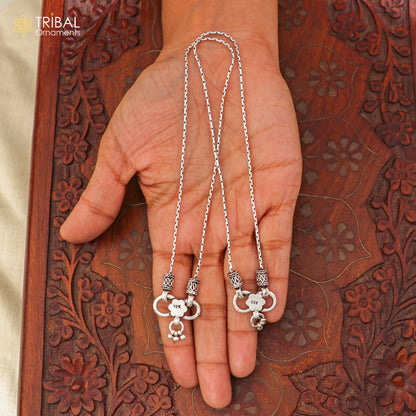 Sterling silver 10-inch stylish chain anklet by TRIBAL ORNAMENTS, perfect for foot jewelry and belly dance accessories.