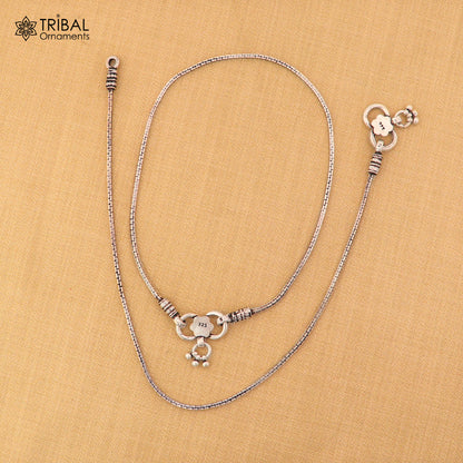 Sterling silver 10-inch stylish chain anklet by TRIBAL ORNAMENTS, foot bracelet for belly dance and casual wear.