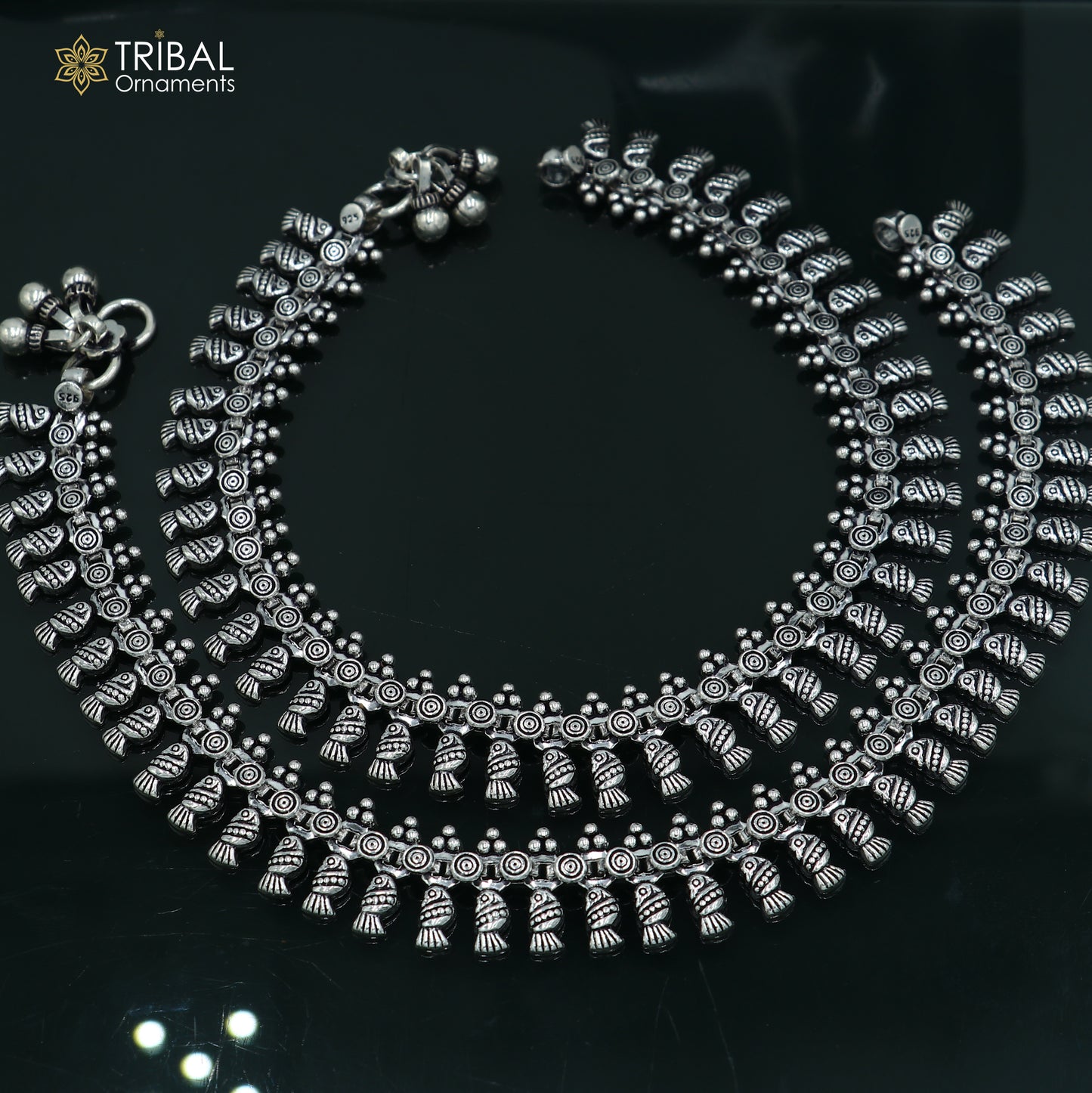 11" 925 sterling silver handmade anklets foot bracelet ,ankle bracelet belly dance jewelry from india ank661 - TRIBAL ORNAMENTS