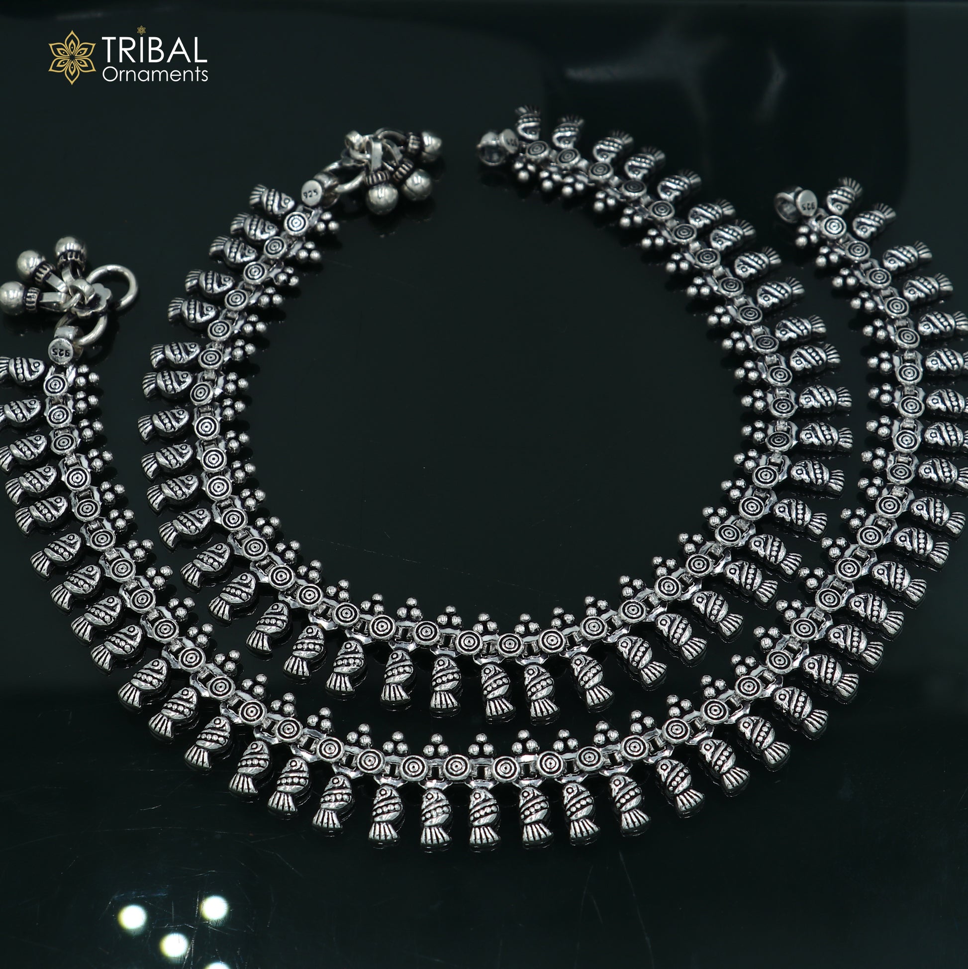 11" 925 sterling silver handmade anklets foot bracelet ,ankle bracelet belly dance jewelry from india ank661 - TRIBAL ORNAMENTS