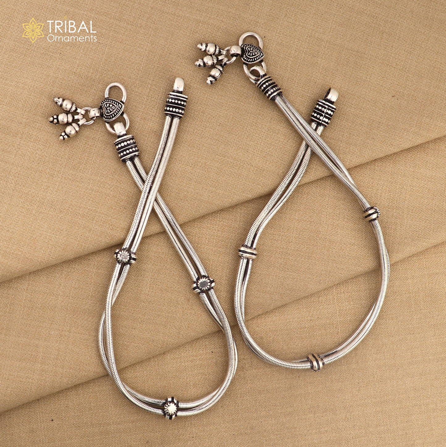 11" 925 sterling silver two line/layer snake chain ankle bracelet, belly dance customized anklets foot bracelet nank447 - TRIBAL ORNAMENTS