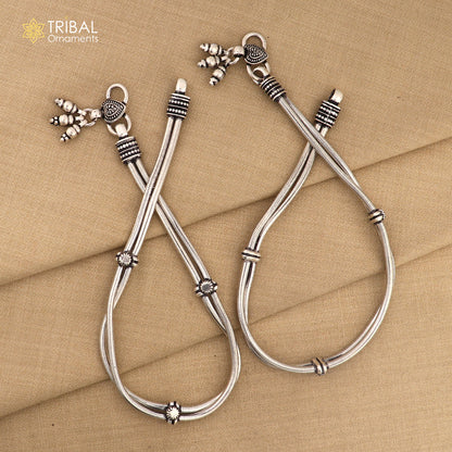 Sterling silver 11-inch two-line snake chain ankle bracelet by Tribal Ornaments, designed for belly dance and foot adornment.