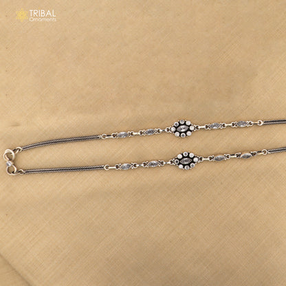 Sterling silver white stone chain anklet from Tribal Ornaments, featuring delicate foot bracelet design with intricate details.