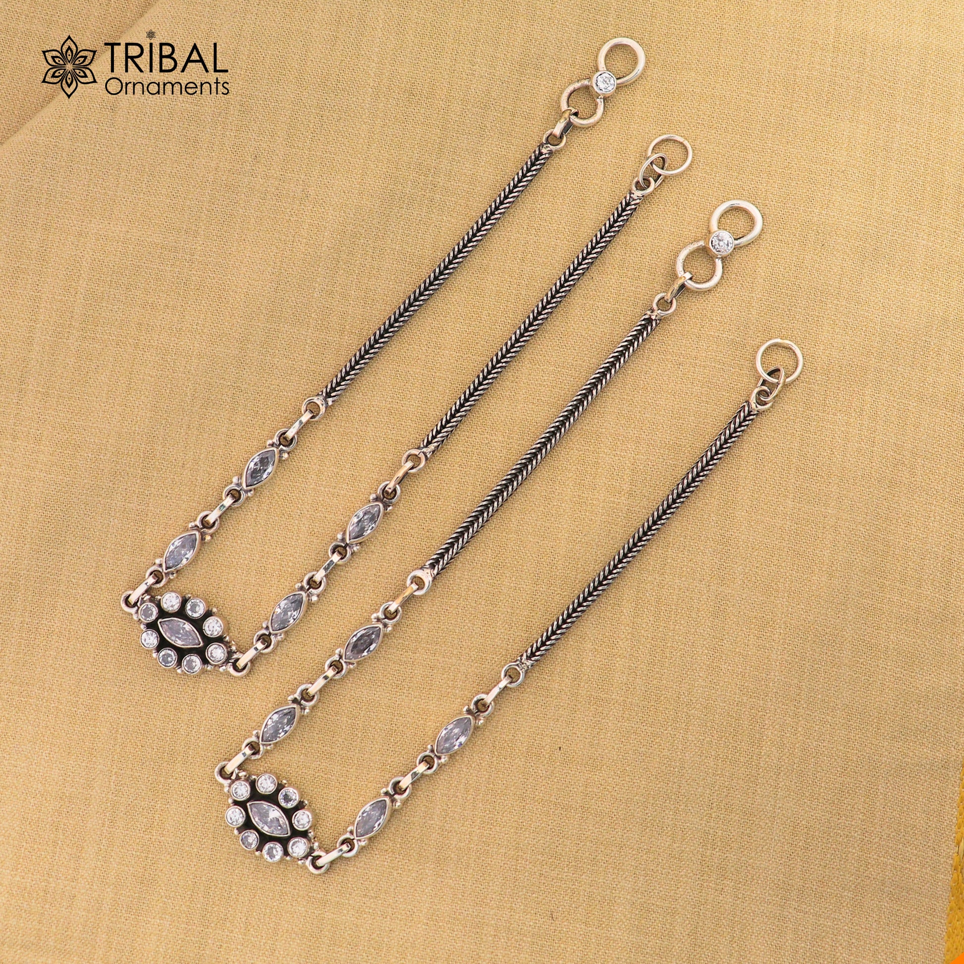 11" 925 sterling silver white stone chain anklets foot bracelet ank725 - TRIBAL ORNAMENTS