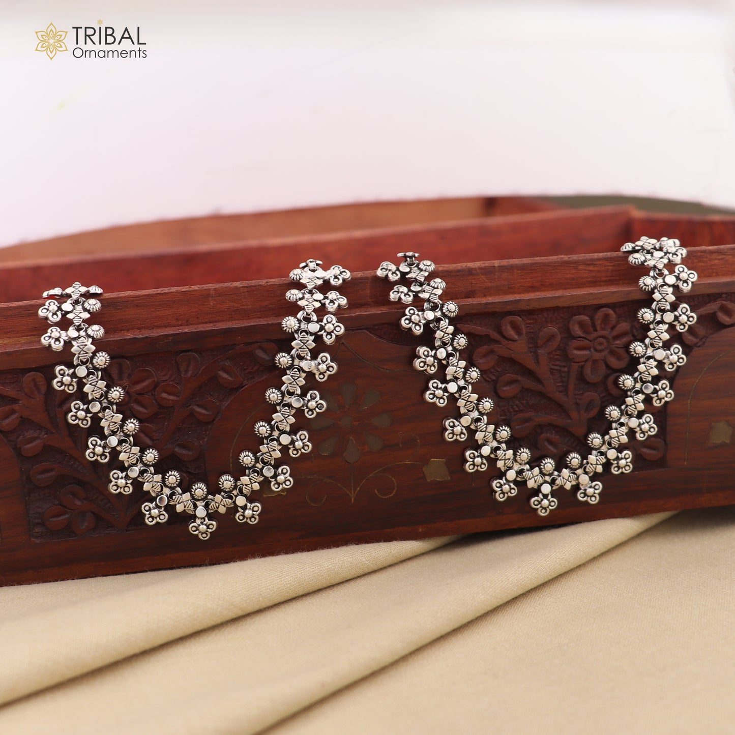 11 inches 925 solid silver anklet feet bracelet hanging bells antique design tribal belly dance jewelry Ank24 - TRIBAL ORNAMENTS