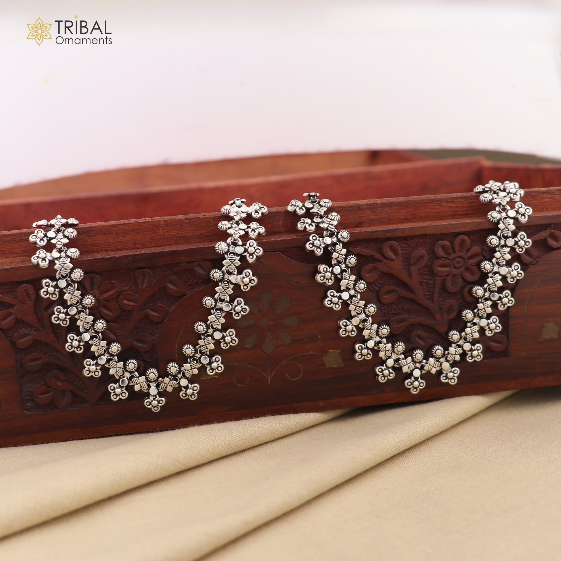 11 inches 925 solid silver anklet feet bracelet hanging bells antique design tribal belly dance jewelry Ank24 - TRIBAL ORNAMENTS