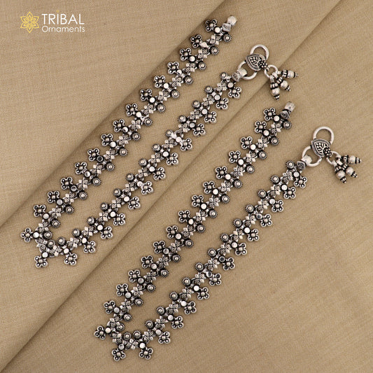 11 inches 925 solid silver anklet feet bracelet hanging bells antique design tribal belly dance jewelry Ank24 - TRIBAL ORNAMENTS