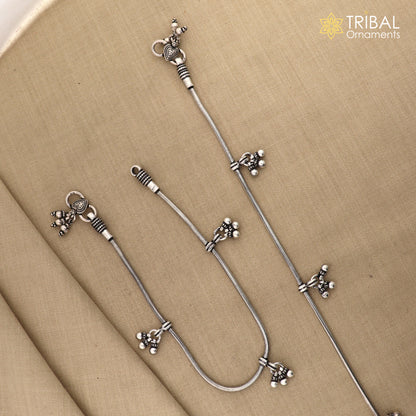 11-inch sterling silver snake chain anklet from TRIBAL ORNAMENTS, featuring a sleek foot bracelet design for belly dance jewelry.