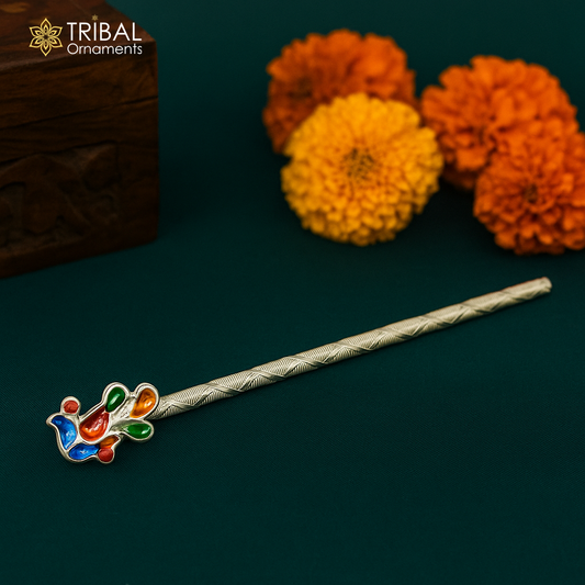 11cm sterling silver handmade idol baby Krishna small tiny flute, silver bansuri, laddu gopala flute, little krishna flute puja art su813 - TRIBAL ORNAMENTS