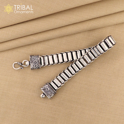 11mm 925 sterling silver rolar bracelet chain, flexible men's jewelry from Tribal Ornaments, featuring intricate Indian design details.