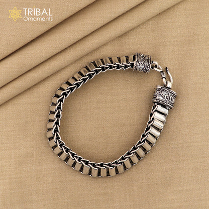 11mm 925 sterling silver Rolar bracelet chain by Tribal Ornaments, flexible men's jewelry with traditional Rajasthan design.
