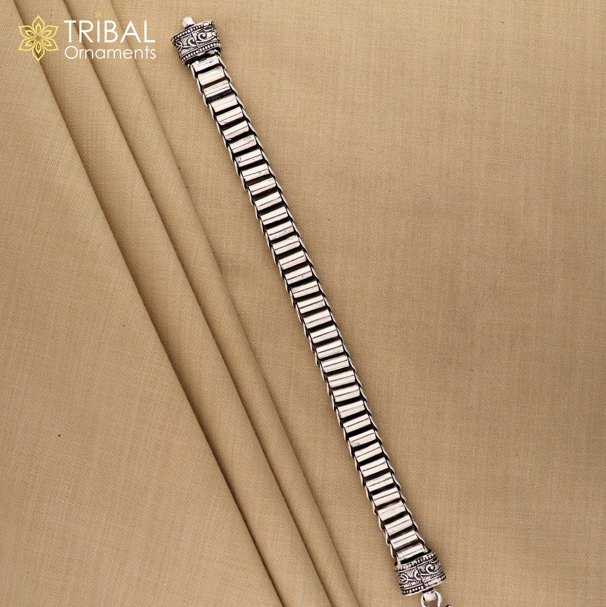 11mm 925 sterling silver rolar bracelet chain for men, flexible tribal jewelry from Rajasthan by Tribal Ornaments.
