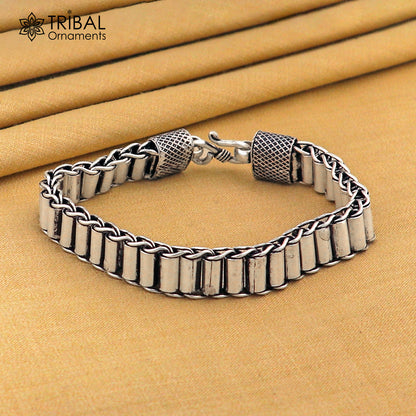 11mm 925 sterling silver rolar bracelet chain for men, flexible tribal jewelry from Rajasthan, India by Tribal Ornaments.