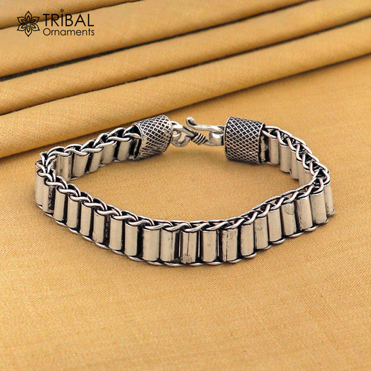 11mm 925 sterling silver rolar bracelet chain for men, flexible tribal jewelry from Rajasthan, India by Tribal Ornaments.