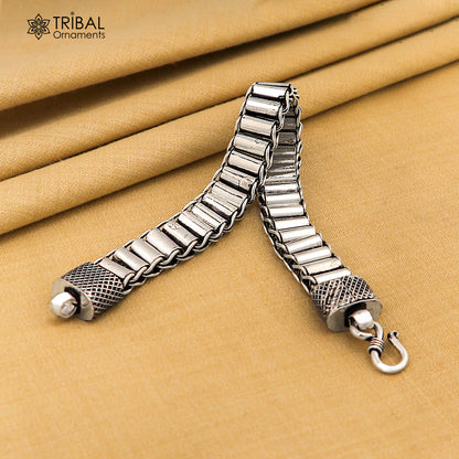 Sterling silver 11mm Rolar bracelet chain for men, flexible jewelry from Tribal Ornaments, Rajasthan India.