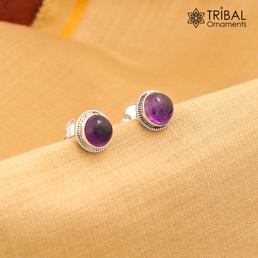 11MM round 925 sterling silver fabulous amethyst stone stud earrings, best unisex jewelry fancy earrings daily use jewelry collection s1220 - TRIBAL ORNAMENTS