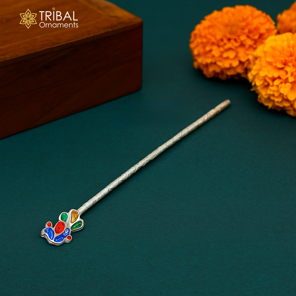 13cm sterling silver handmade idol baby Krishna small tiny flute, silver bansuri, laddu gopala flute, little krishna flute puja art su814 - TRIBAL ORNAMENTS