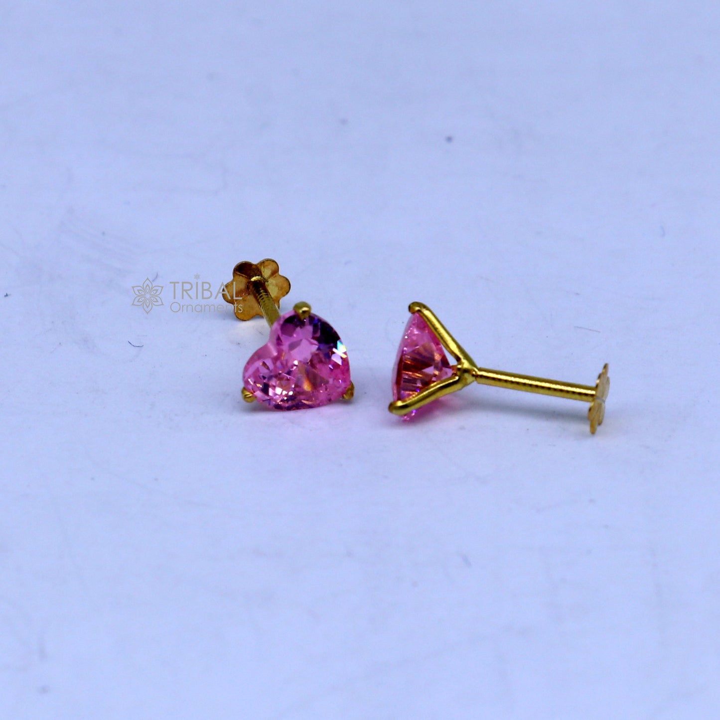 14Kt yellow gold baby pink diamond stud earring for unisex er192 - TRIBAL ORNAMENTS