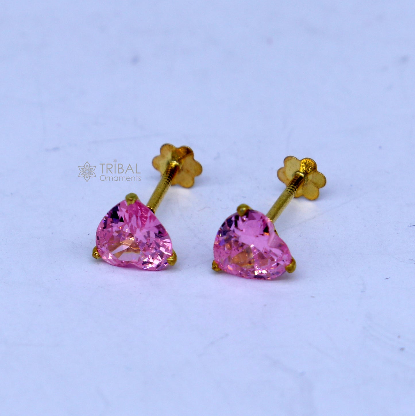 14Kt yellow gold baby pink diamond stud earring for unisex er192 - TRIBAL ORNAMENTS