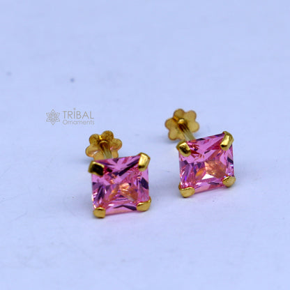 14Kt yellow gold baby pink diamond stud earring for unisex er196 - TRIBAL ORNAMENTS