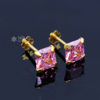 14Kt yellow gold baby pink diamond stud earring for unisex er196 - TRIBAL ORNAMENTS