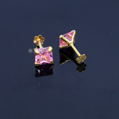 14Kt yellow gold baby pink diamond stud earring for unisex er196 - TRIBAL ORNAMENTS