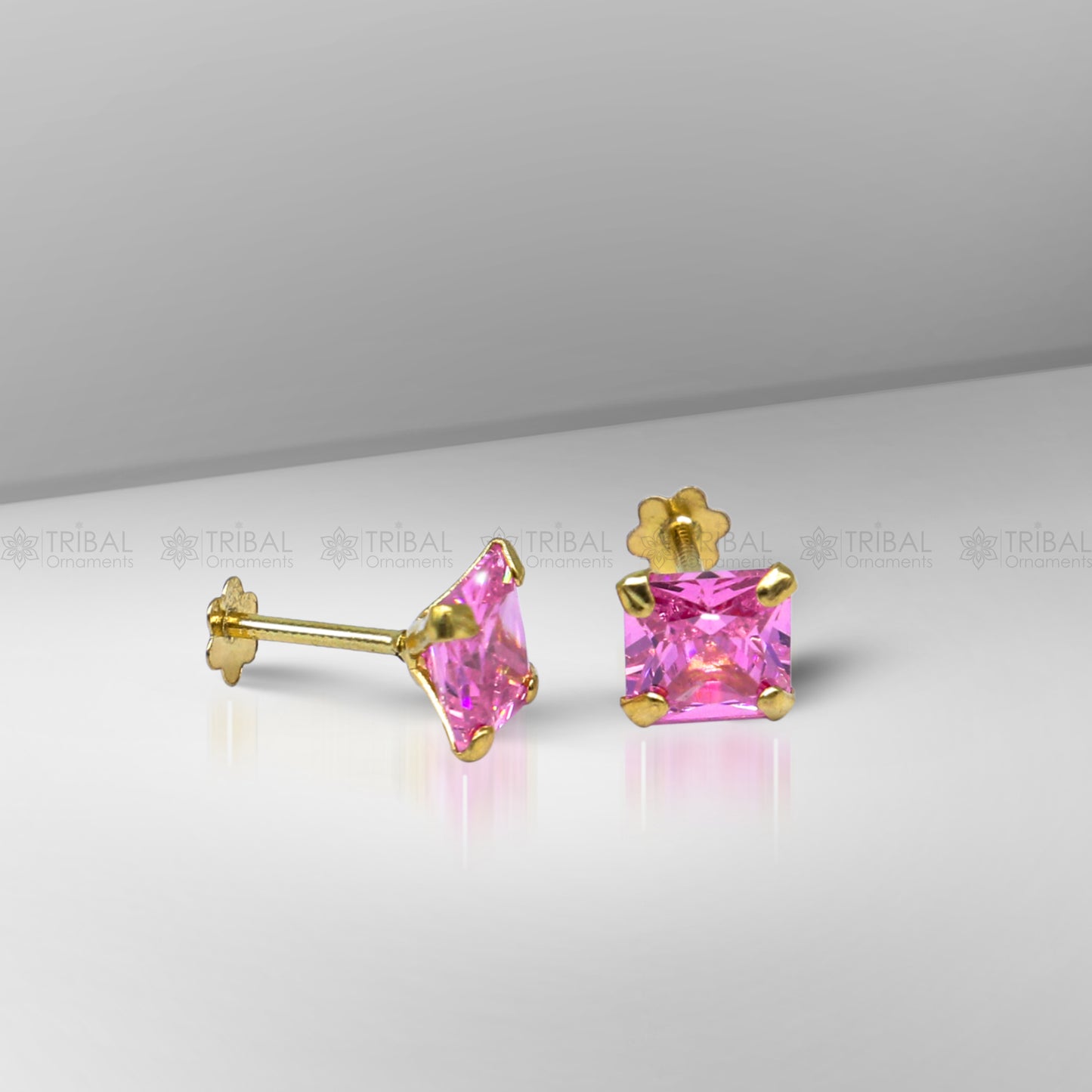 14Kt yellow gold baby pink diamond stud earring for unisex er196 - TRIBAL ORNAMENTS